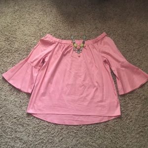 Michael Kors Pink Off The Shoulder Bell Sleeve Top Size M